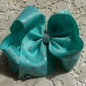 Jojo Bow Teal Hair Bow with Silver Stars